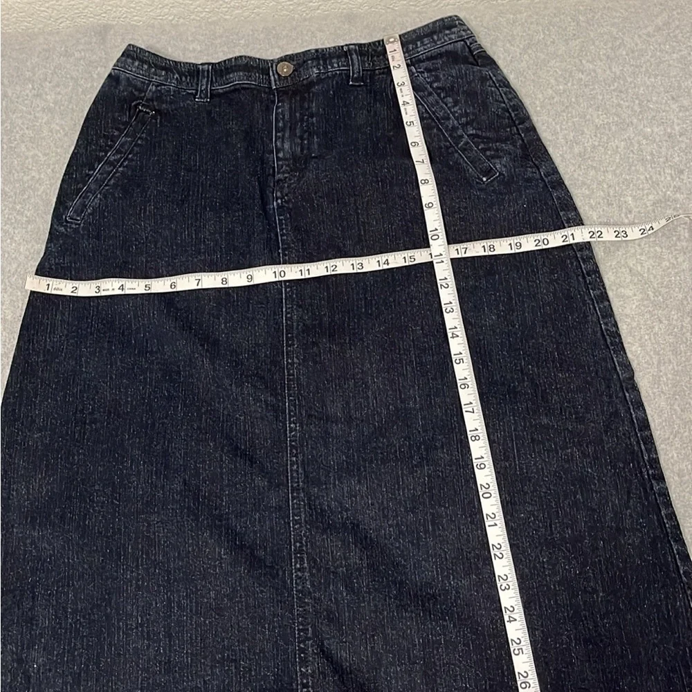 Black Midi Maxi Denim Skirt Size 10 Stretch Modest Y2K Minimalist Capsule